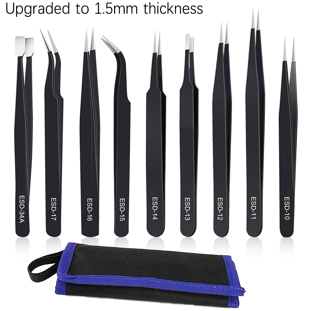 Diy Electronics Art - Precision ESD Anti-Static Tweezers Tool 6-10pcs