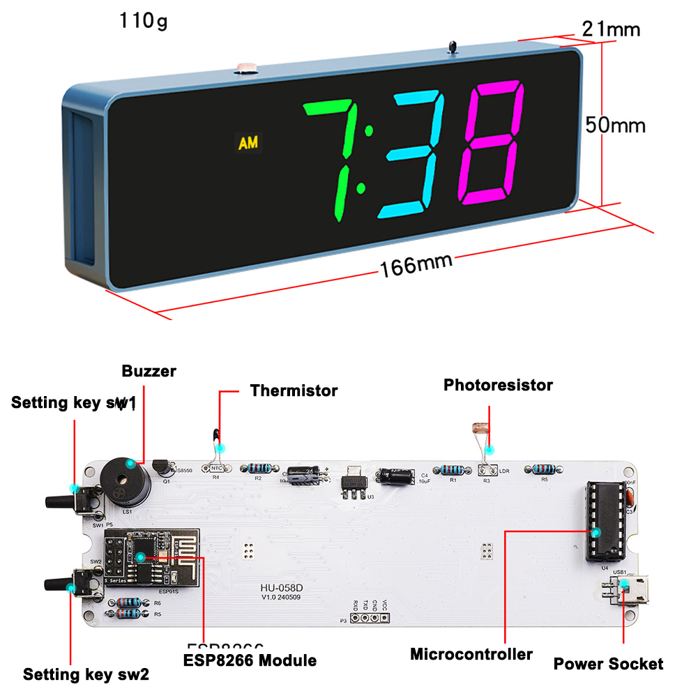 ESP8266 IoT Colorful WiFi Cloc - đánh giá và giá Diy Electronics Components Kit